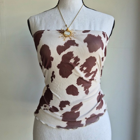See You Monday Dresses & Skirts - See You Monday‎ Cow Print Skirt Womens Medium Y2K Mesh Festival Cowgirl Western